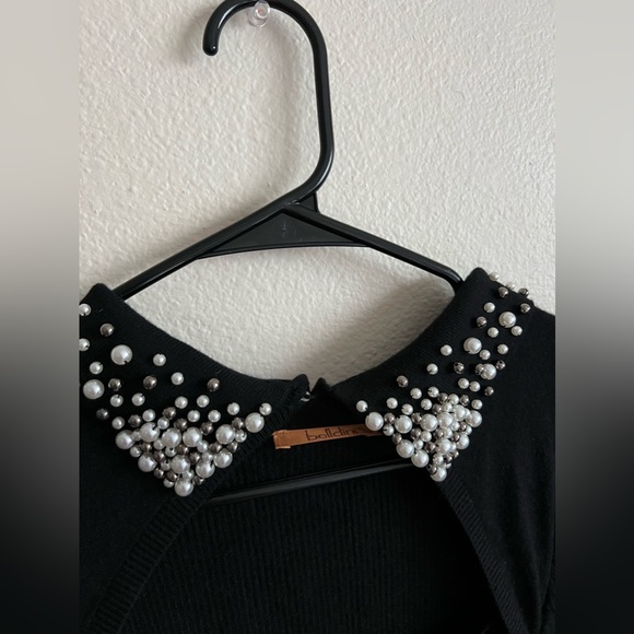 Belldini Black Cutout Sweater with Pearl Collar - Picture 3 of 5